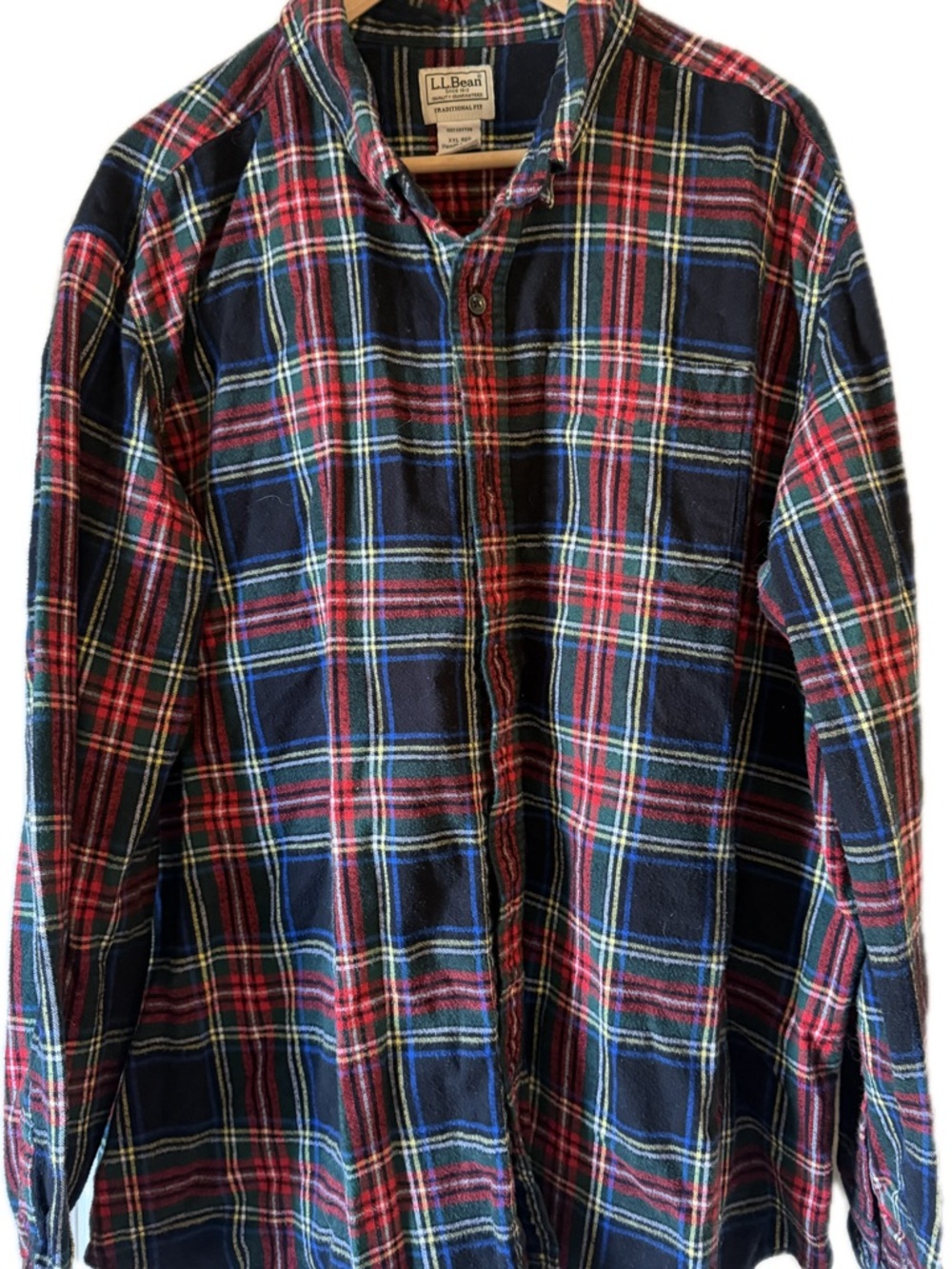 L.L.Bean Red, Navy & Green Plaid Button-Up Shirt